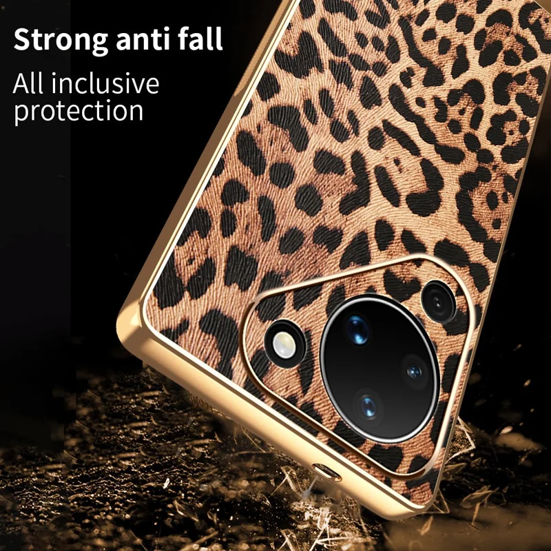 Fodral för Huawei Pura 90, leopardmönster, PU-läder med PC + TPU och elektroplätering