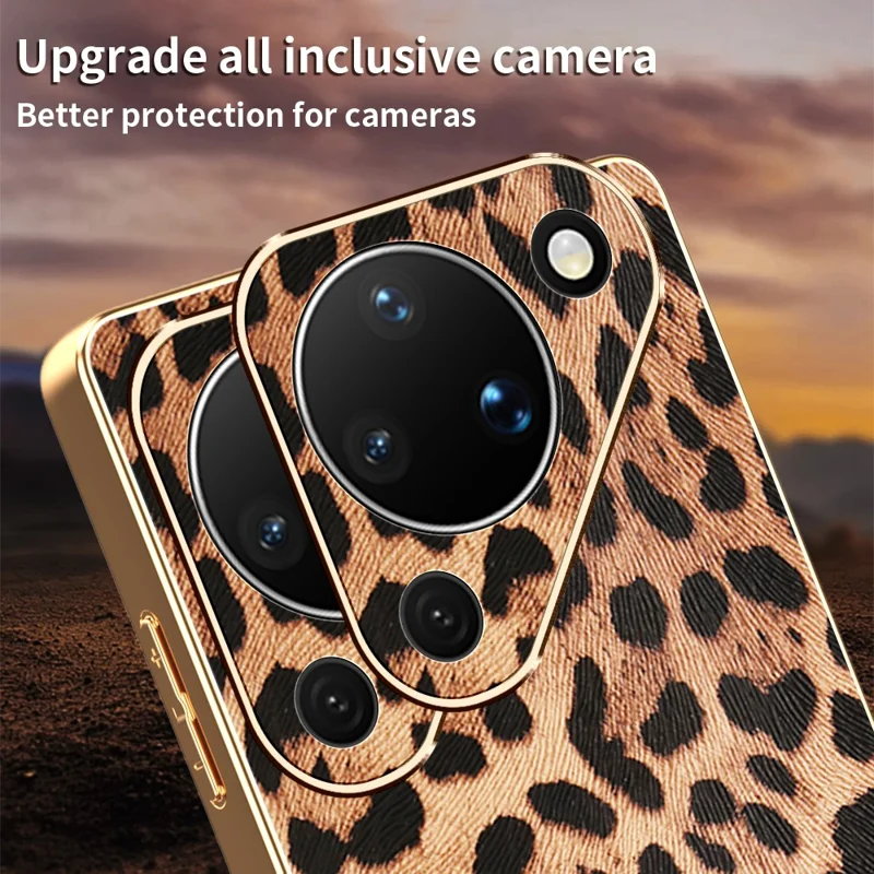 Fodral för Huawei Pura 90, leopardmönster, PU-läder med PC + TPU och elektroplätering