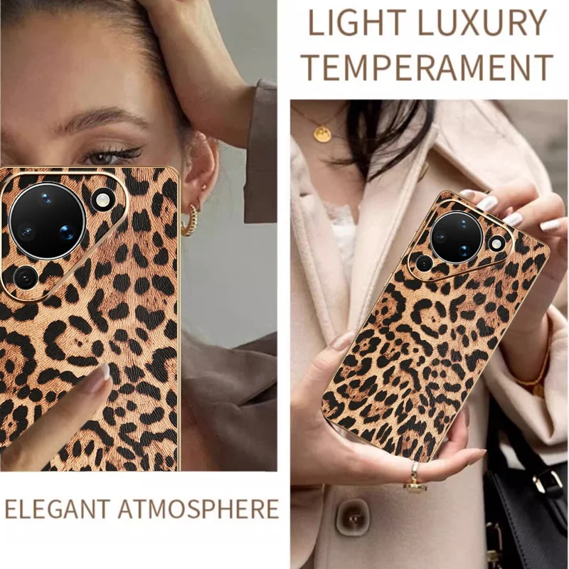 Fodral för Huawei Pura 90, leopardmönster, PU-läder med PC + TPU och elektroplätering