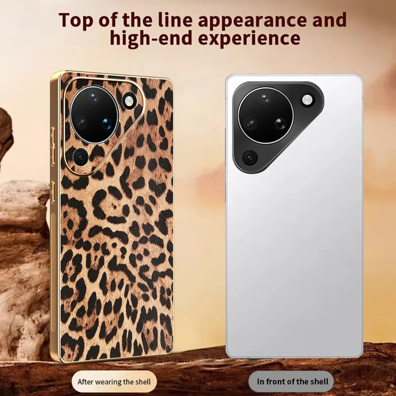 Fodral för Huawei Pura 90, leopardmönster, PU-läder med PC + TPU och elektroplätering