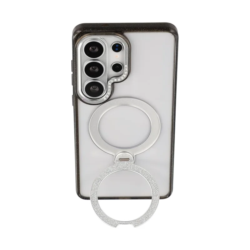 JAUCASE For Samsung Galaxy S26 Ultra Magnetic Case Rotating Kickstand PC + TPU Glitter Phone Cover - Black