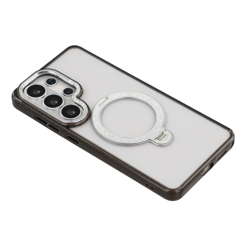 JAUCASE For Samsung Galaxy S26 Ultra Magnetic Case Rotating Kickstand PC + TPU Glitter Phone Cover - Black