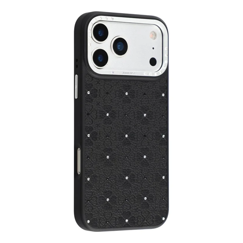 JAUCASE لجهاز iPhone 17 Pro غطاء مغناطيسي مرصع بالكريستال بتصميم نمط أربع أوراق على شكل كlover - أسود