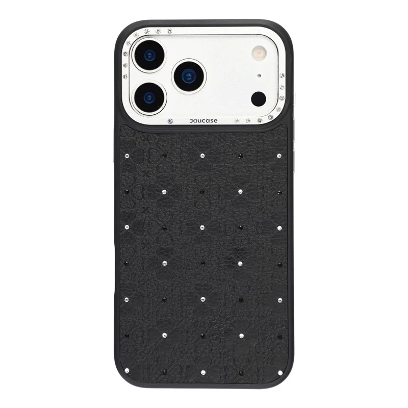 JAUCASE لجهاز iPhone 17 Pro غطاء مغناطيسي مرصع بالكريستال بتصميم نمط أربع أوراق على شكل كlover - أسود