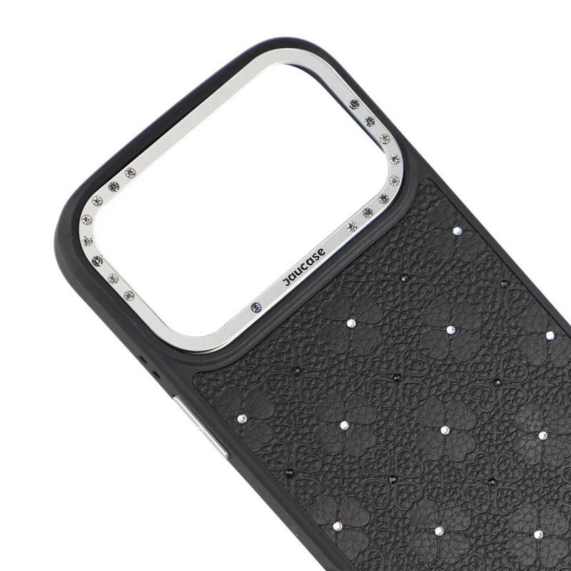 JAUCASE لجهاز iPhone 17 Pro غطاء مغناطيسي مرصع بالكريستال بتصميم نمط أربع أوراق على شكل كlover - أسود