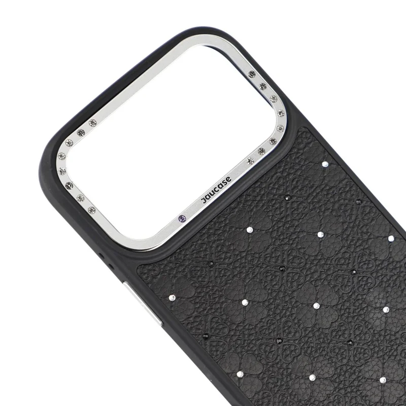 JAUCASE لهاتف iPhone 17 Pro Max غطاء مغناطيسي مرصع بالكريستال بتصميم نمط أربع أوراق على شكل كlover غطاء الهاتف - أسود