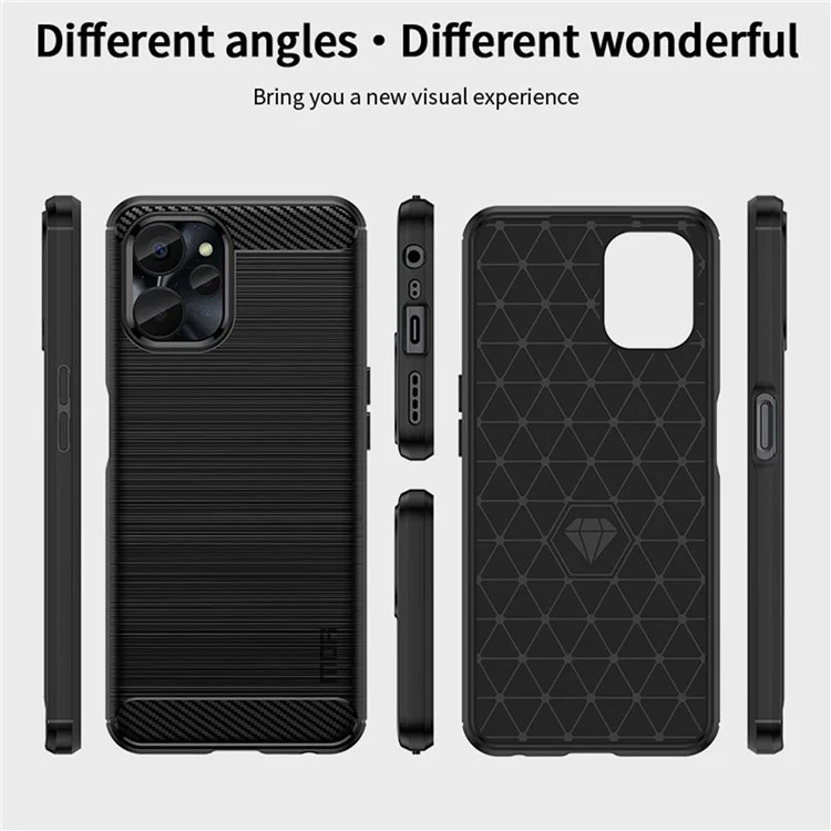 Mofi JK TPU Serie-1 Für Realme 9i 5G / Realme 10 5G TPU -hülle, Carbon Faser Gebürstete Telefon Zurück - Schwarz
