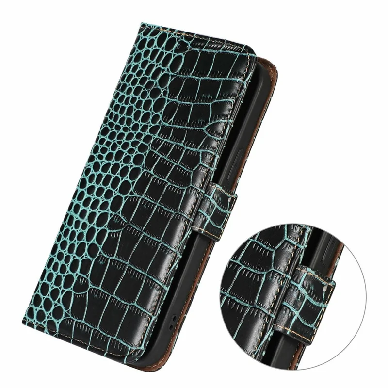 Funda para Xiaomi 17T con Billetera, Bloqueo RFID, Textura de Cocodrilo, Hecha de Cuero Auténtico de Vaca - Verde