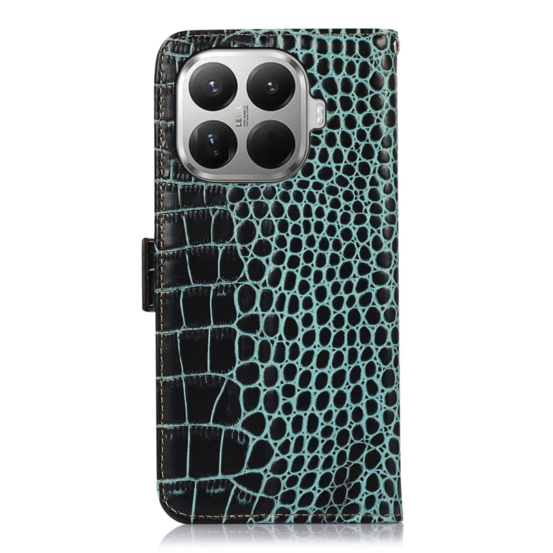 Funda para Xiaomi 17T con Billetera, Bloqueo RFID, Textura de Cocodrilo, Hecha de Cuero Auténtico de Vaca - Verde