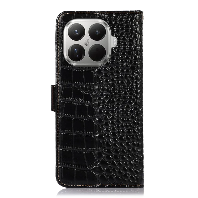 Obudowa do Xiaomi 17T Pro z portfelem, blokada RFID, tekstura krokodyla, prawdziwa skóra wołowa - Czarna