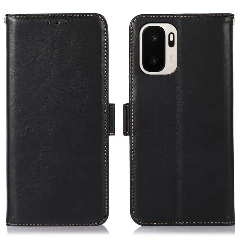 For OnePlus Ace 6 Ultra 5G Case RFID Blocking Genuine Cow Leather Wallet Phone Cover - Black
