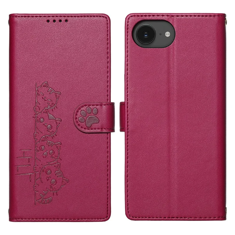 Funda para iPhone 17e / 16e con Diseño de Gatos Tiernos, Funda Cartera de Cuero PU con Correa de Mano - Rosa