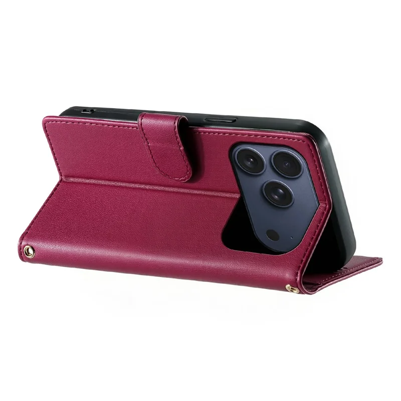 For iPhone 17 Pro Case Adorable Cat Pattern PU Leather Wallet Phone Cover with Wrist Strap - Rose