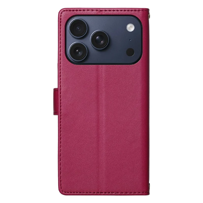For iPhone 17 Pro Case Adorable Cat Pattern PU Leather Wallet Phone Cover with Wrist Strap - Rose