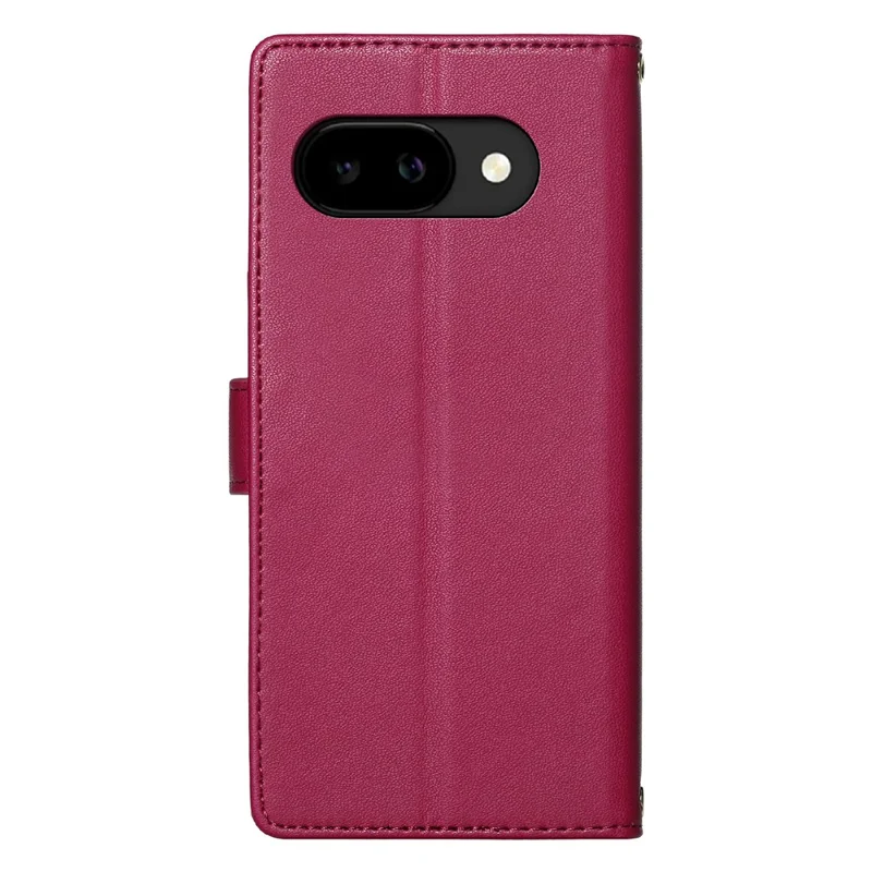 For Google Pixel 9a Case Adorable Cat Pattern PU Leather Wallet Phone Cover with Wrist Strap - Rose