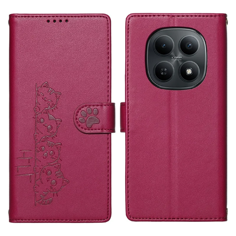 For Xiaomi Redmi Note 15 5G (Global) / Poco M8 5G Case Adorable Cat Pattern PU Leather Wallet Phone Cover with Wrist Strap - Rose
