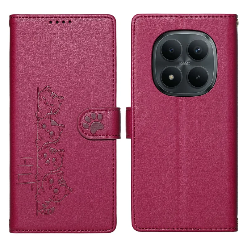 For Xiaomi Redmi Note 15 Pro 4G (Global) Case Adorable Cat Pattern PU Leather Wallet Phone Cover with Wrist Strap - Rose