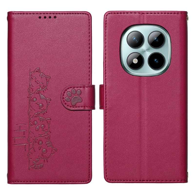 For Xiaomi Redmi Note 15 Pro+ 5G (Global) / Poco M8 Pro 5G Case Adorable Cat Pattern PU Leather Wallet Phone Cover with Wrist Strap - Rose