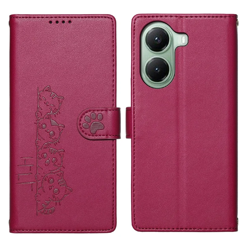 For Xiaomi Poco X7 Pro 5G Case Adorable Cat Pattern PU Leather Wallet Phone Cover with Wrist Strap - Rose