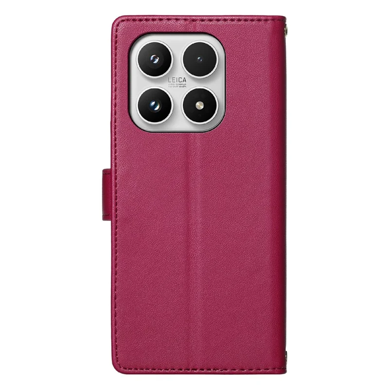 For Xiaomi 17 Case Adorable Cat Pattern PU Leather Wallet Phone Cover with Wrist Strap - Rose
