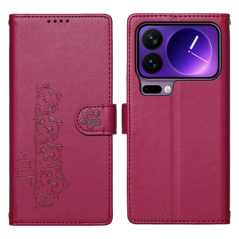 For Xiaomi 17 Pro Case Adorable Cat Pattern PU Leather Wallet Phone Cover with Wrist Strap - Rose
