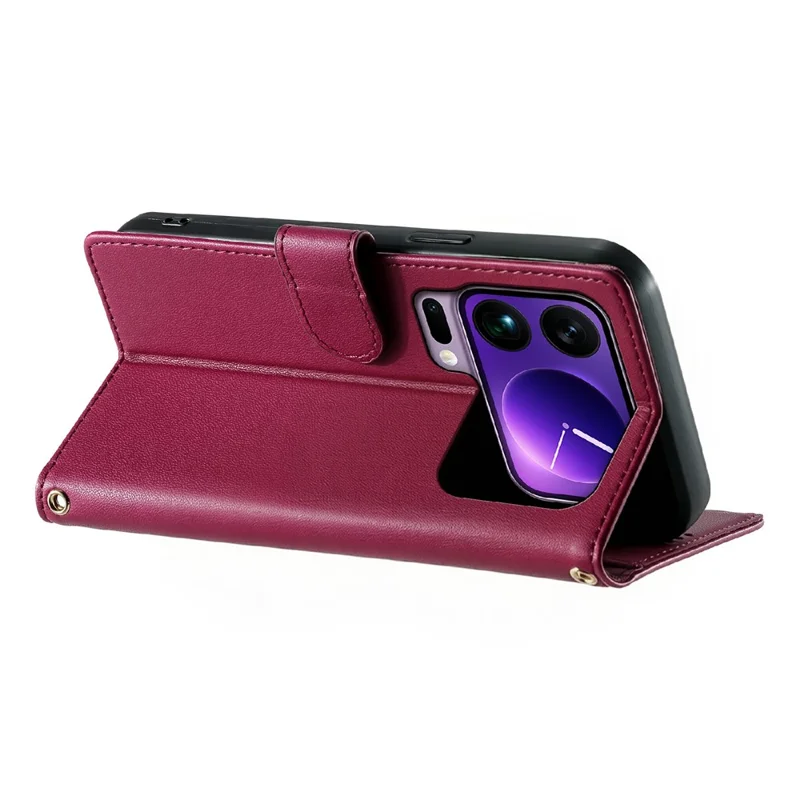 For Xiaomi 17 Pro Max Case Adorable Cat Pattern PU Leather Wallet Phone Cover with Wrist Strap - Rose