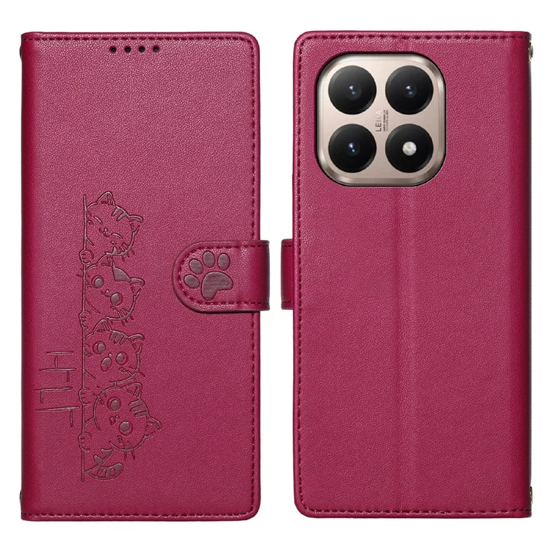 For Xiaomi 15T Case Adorable Cat Pattern PU Leather Wallet Phone Cover with Wrist Strap - Rose