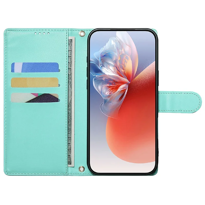 For Xiaomi 15T Pro Case Adorable Cat Pattern PU Leather Wallet Phone Cover with Wrist Strap - Green