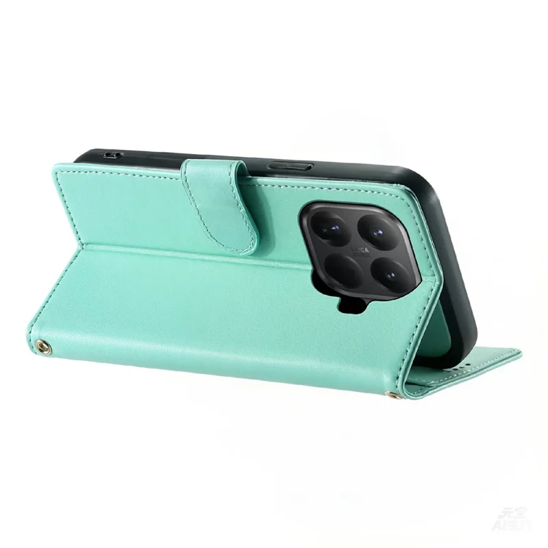 For Xiaomi 15T Pro Case Adorable Cat Pattern PU Leather Wallet Phone Cover with Wrist Strap - Green
