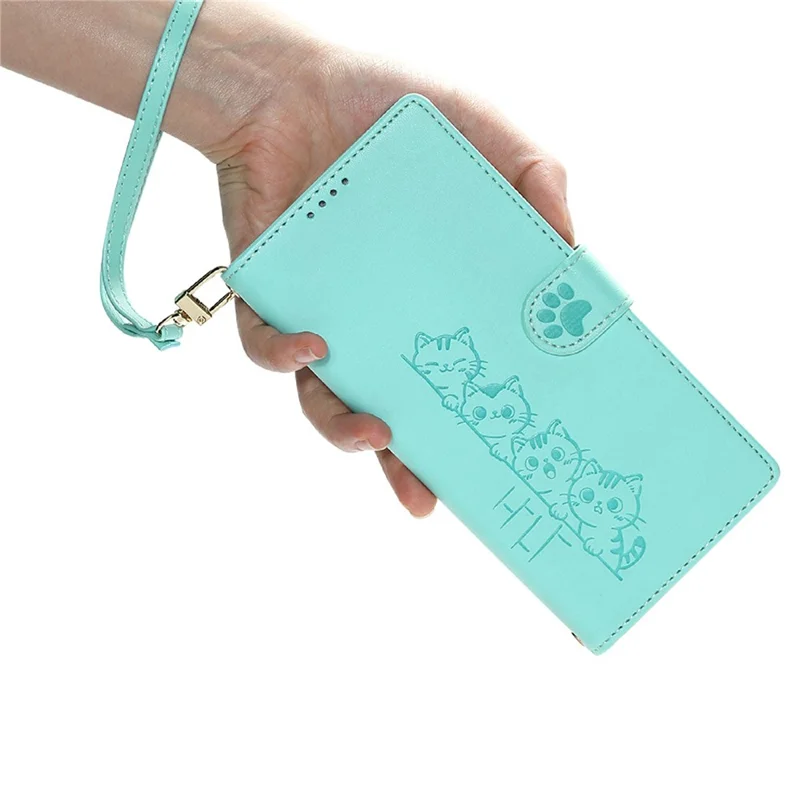 For Xiaomi 15T Pro Case Adorable Cat Pattern PU Leather Wallet Phone Cover with Wrist Strap - Green