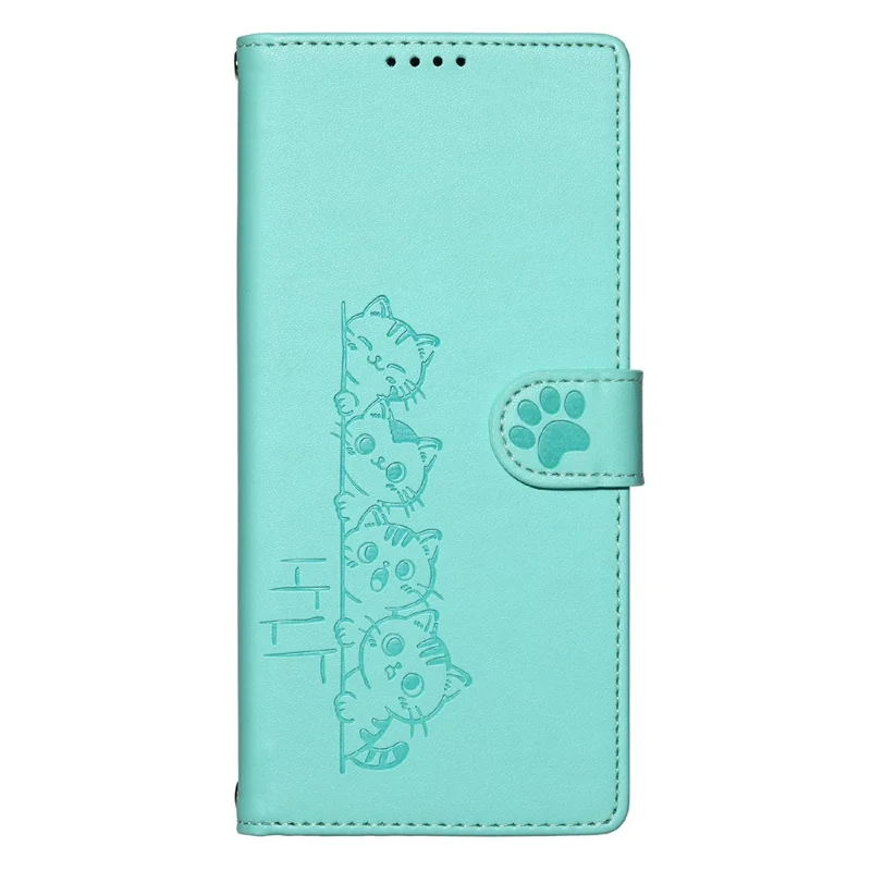 For Xiaomi 15T Pro Case Adorable Cat Pattern PU Leather Wallet Phone Cover with Wrist Strap - Green