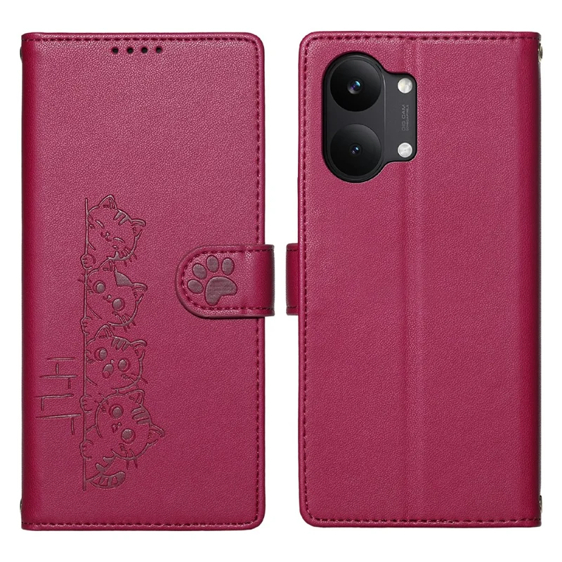 For Xiaomi Poco X8 Pro Max 5G Case Adorable Cat Pattern PU Leather Wallet Phone Cover with Wrist Strap - Rose
