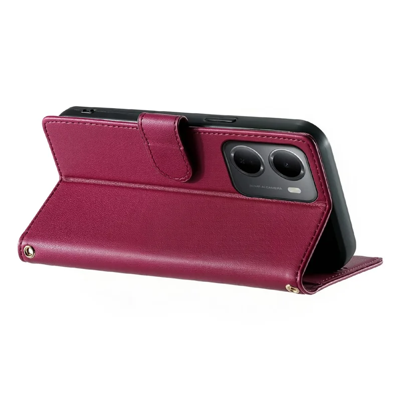 For Xiaomi Redmi 15a 5G Case Adorable Cat Pattern PU Leather Wallet Phone Cover with Wrist Strap - Rose