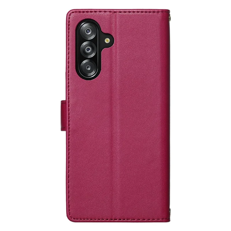 For Samsung Galaxy A26 5G Case Adorable Cat Pattern PU Leather Wallet Phone Cover with Wrist Strap - Rose