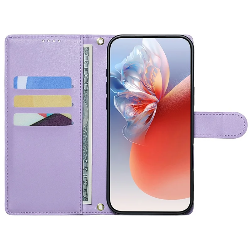 For Samsung Galaxy A37 5G Case Adorable Cat Pattern PU Leather Wallet Phone Cover with Wrist Strap - Purple