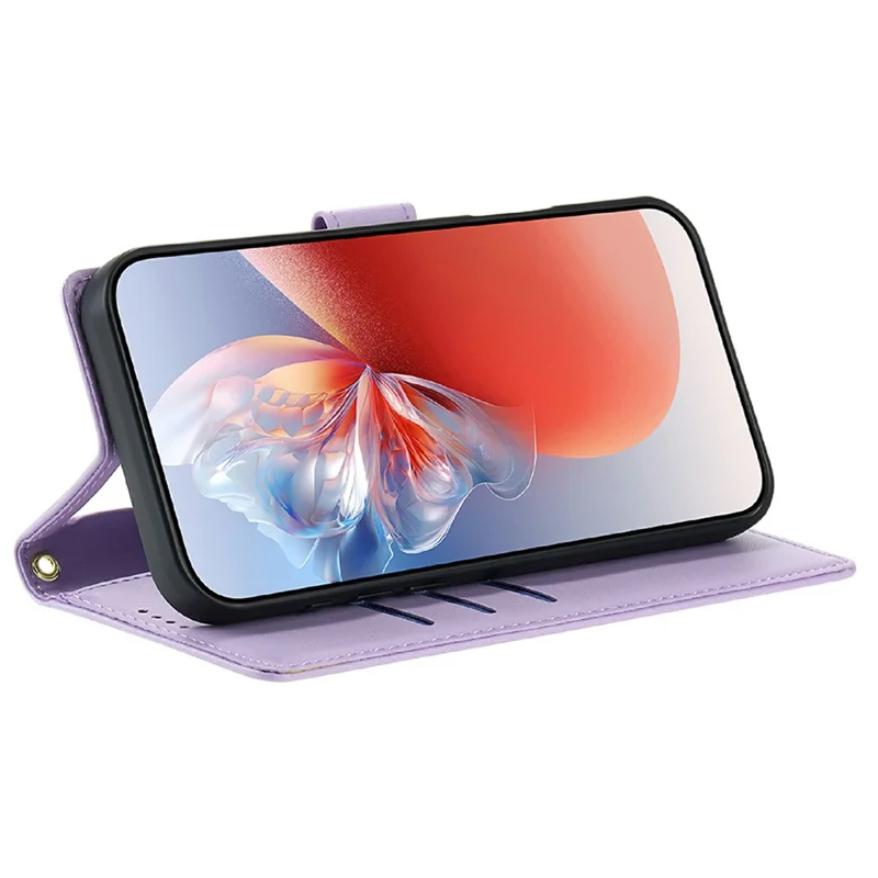 For Samsung Galaxy A37 5G Case Adorable Cat Pattern PU Leather Wallet Phone Cover with Wrist Strap - Purple