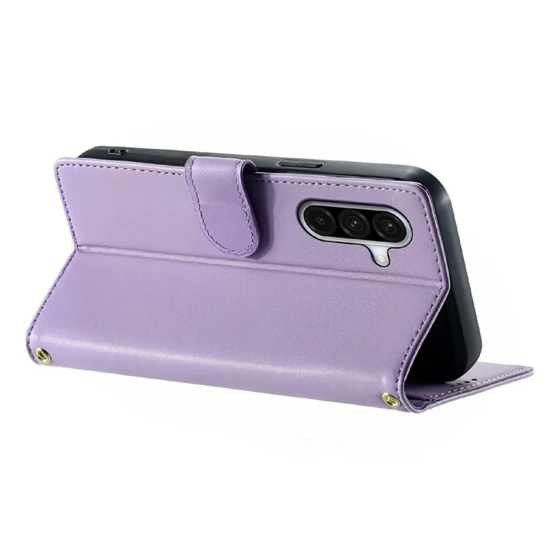 For Samsung Galaxy A37 5G Case Adorable Cat Pattern PU Leather Wallet Phone Cover with Wrist Strap - Purple
