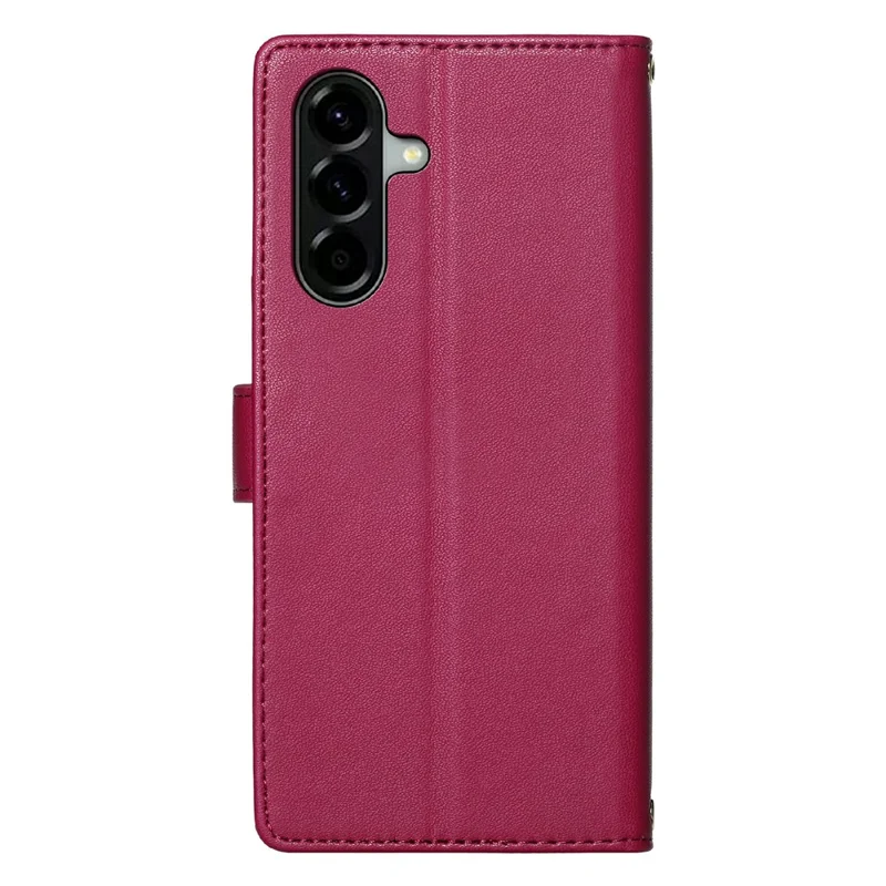 For Samsung Galaxy A57 5G Case Adorable Cat Pattern PU Leather Wallet Phone Cover with Wrist Strap - Rose