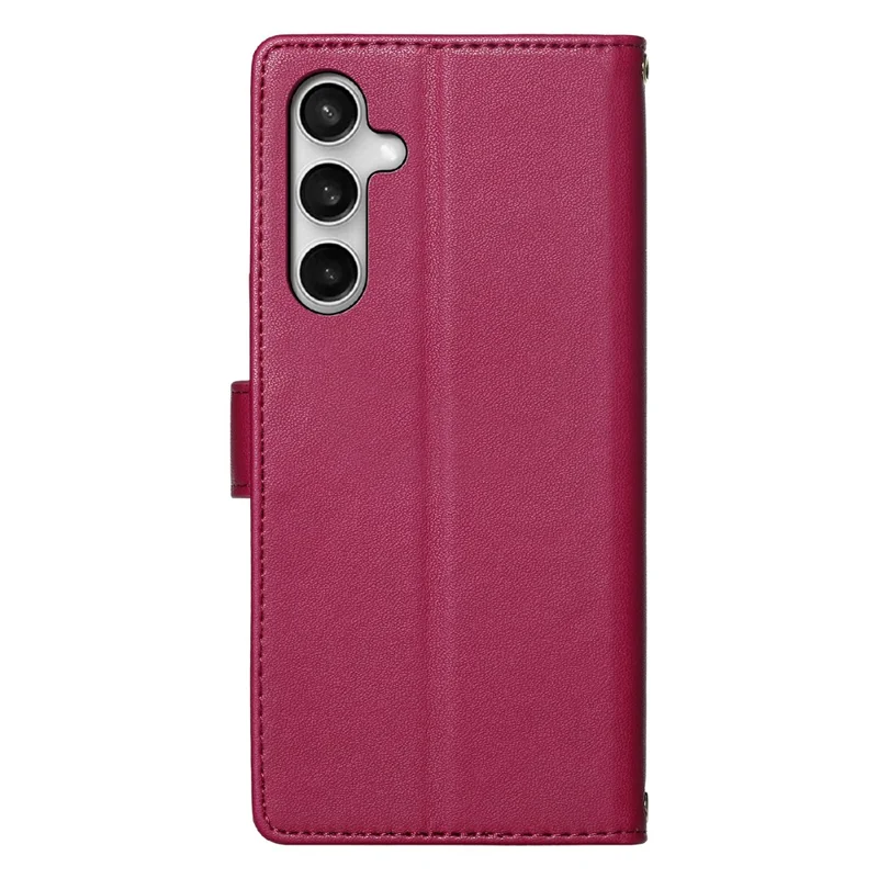 For Samsung Galaxy S25 FE Case Adorable Cat Pattern PU Leather Wallet Phone Cover with Wrist Strap - Rose