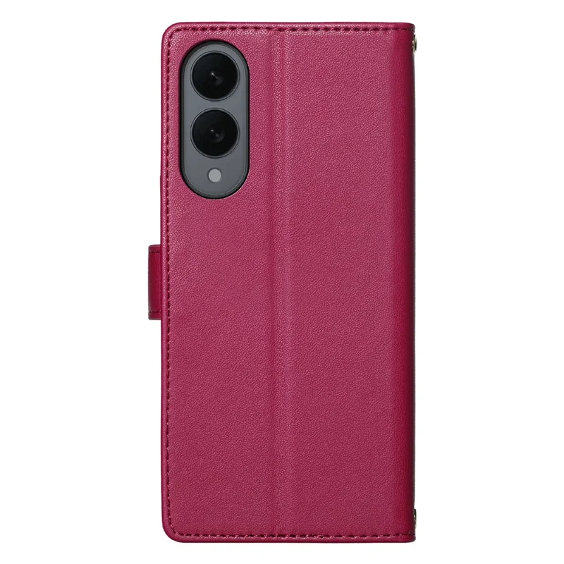 For Samsung Galaxy S25 Edge Case Adorable Cat Pattern PU Leather Wallet Phone Cover with Wrist Strap - Rose