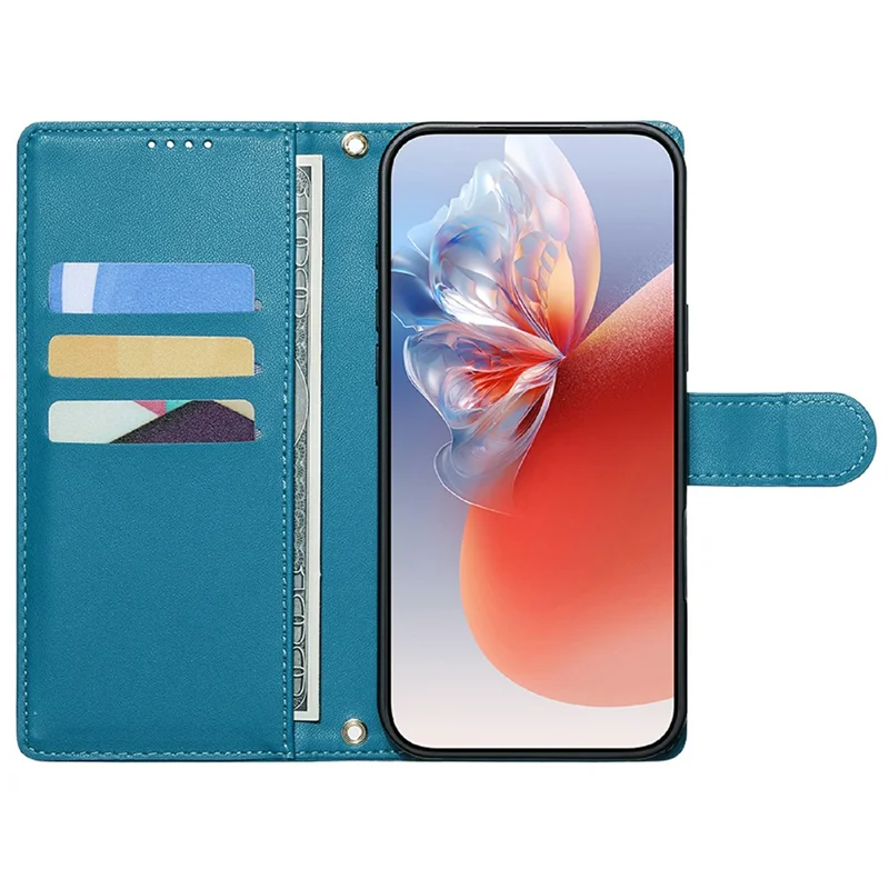 For Samsung Galaxy S25 Edge Case Adorable Cat Pattern PU Leather Wallet Phone Cover with Wrist Strap - Blue