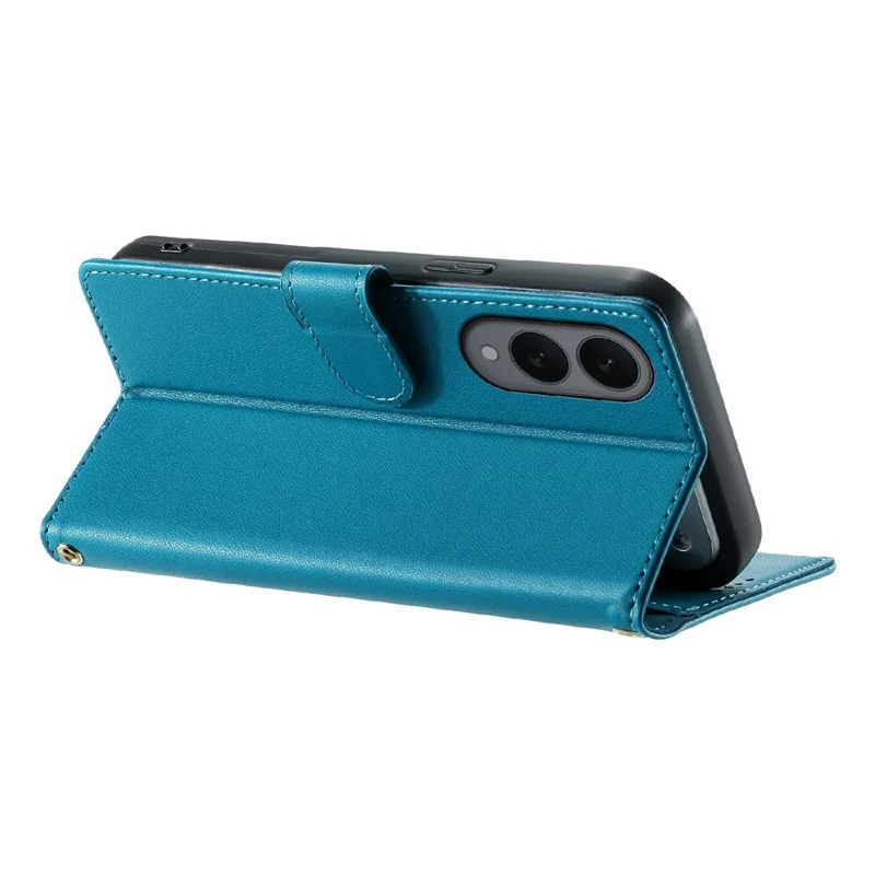 For Samsung Galaxy S25 Edge Case Adorable Cat Pattern PU Leather Wallet Phone Cover with Wrist Strap - Blue