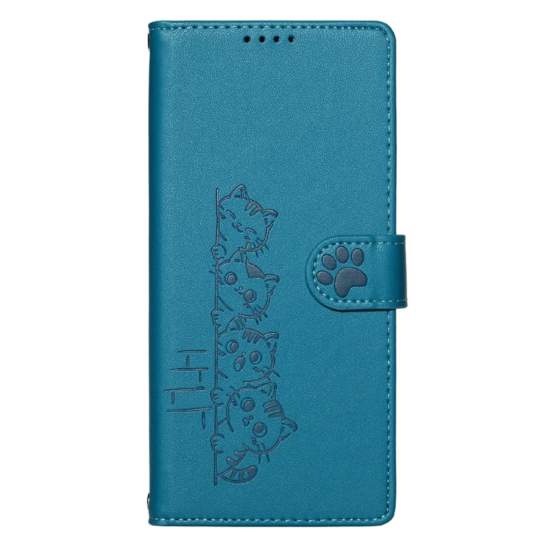 For Samsung Galaxy S25 Edge Case Adorable Cat Pattern PU Leather Wallet Phone Cover with Wrist Strap - Blue