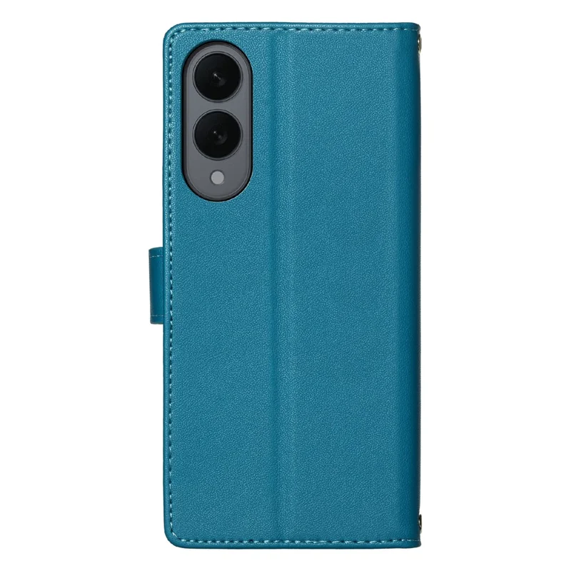 For Samsung Galaxy S25 Edge Case Adorable Cat Pattern PU Leather Wallet Phone Cover with Wrist Strap - Blue