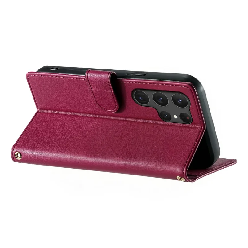 For Samsung Galaxy S25 Ultra Case Adorable Cat Pattern PU Leather Wallet Phone Cover with Wrist Strap - Rose