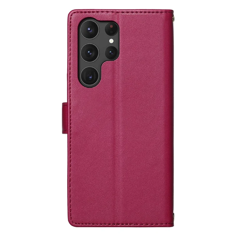 For Samsung Galaxy S25 Ultra Case Adorable Cat Pattern PU Leather Wallet Phone Cover with Wrist Strap - Rose