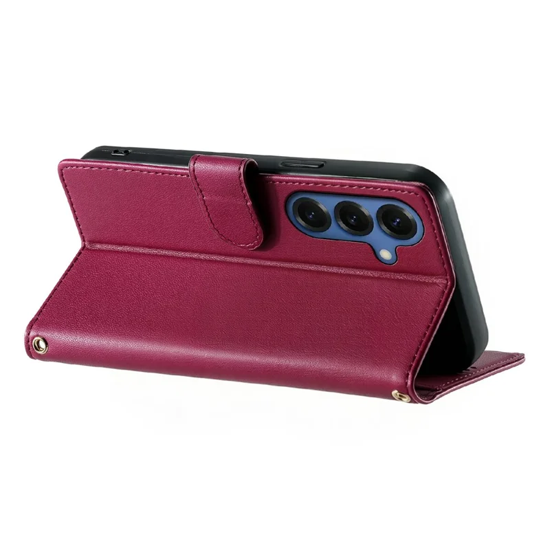 For Samsung Galaxy S25+ Case Adorable Cat Pattern PU Leather Wallet Phone Cover with Wrist Strap - Rose