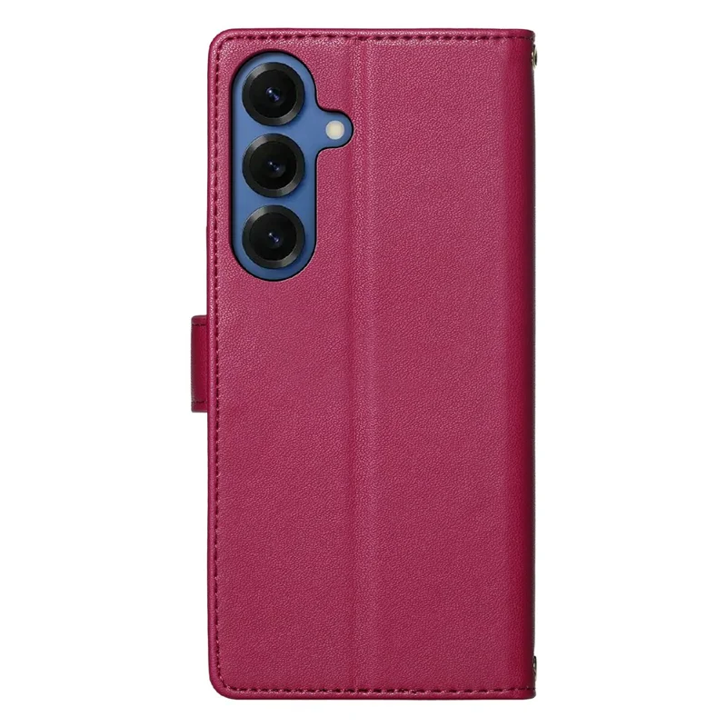For Samsung Galaxy S25+ Case Adorable Cat Pattern PU Leather Wallet Phone Cover with Wrist Strap - Rose