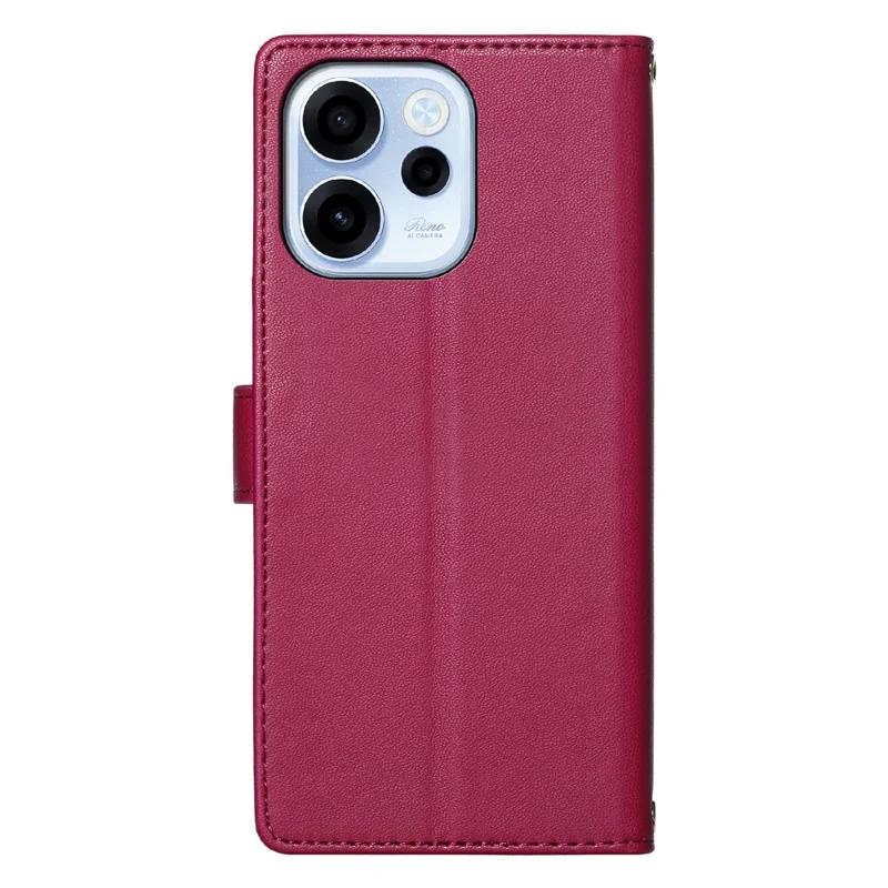For Oppo Reno15 F 5G Case Adorable Cat Pattern PU Leather Wallet Phone Cover with Wrist Strap - Rose