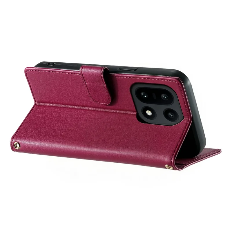 For OnePlus 15 5G Case Adorable Cat Pattern PU Leather Wallet Phone Cover with Wrist Strap - Rose